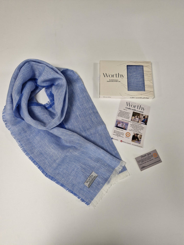 Light Blue Irish Linen Scarf