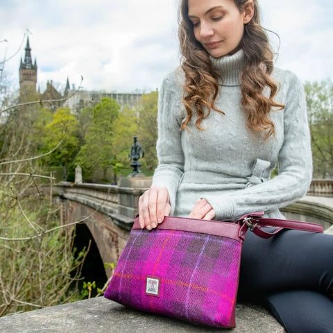 Harris Tweed Large Shoulder Bag - Purple Check