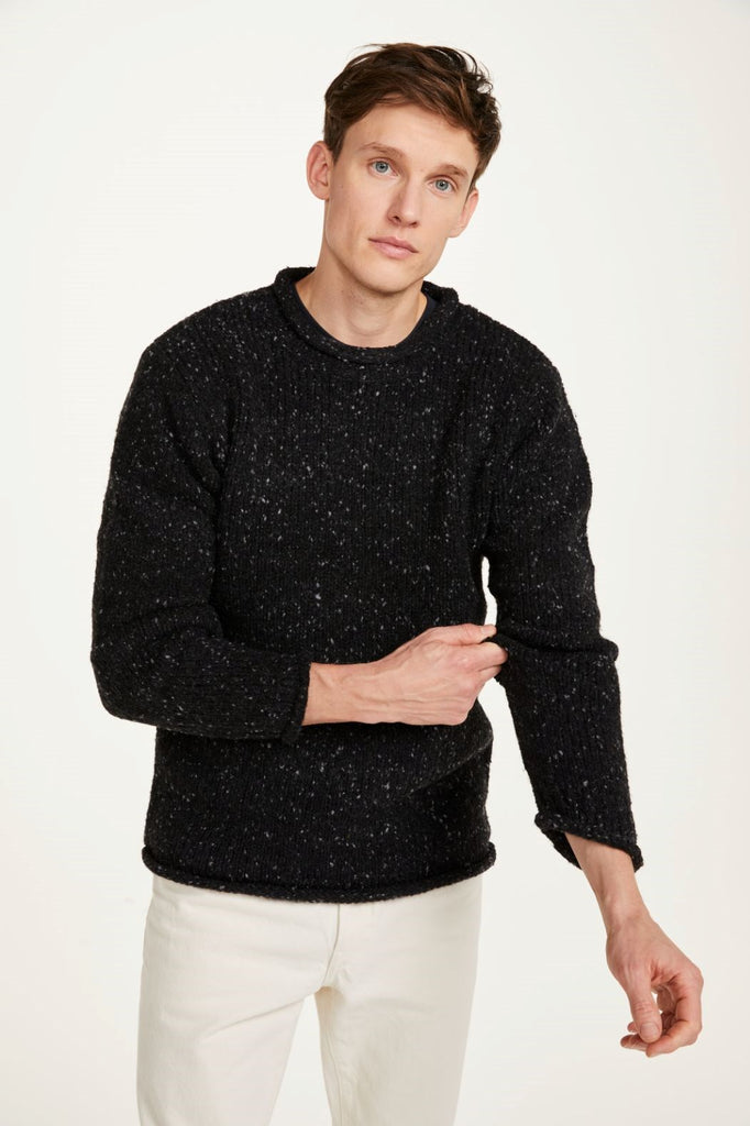 Donegal Tweed Roll Neck Sweater - Black