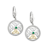 Silver & 10K Gold Trinity Knot Drop Earring with Emerald