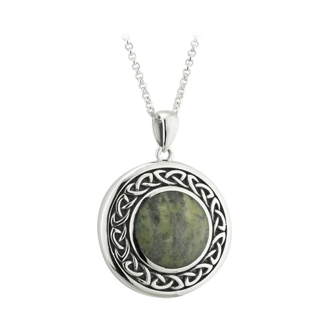 Sterling Silver Connemara Marble Round Celtic Pendant