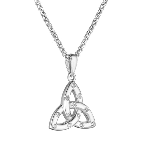 Sterling Silver Flush Set CZ Trinity Knot Pendant