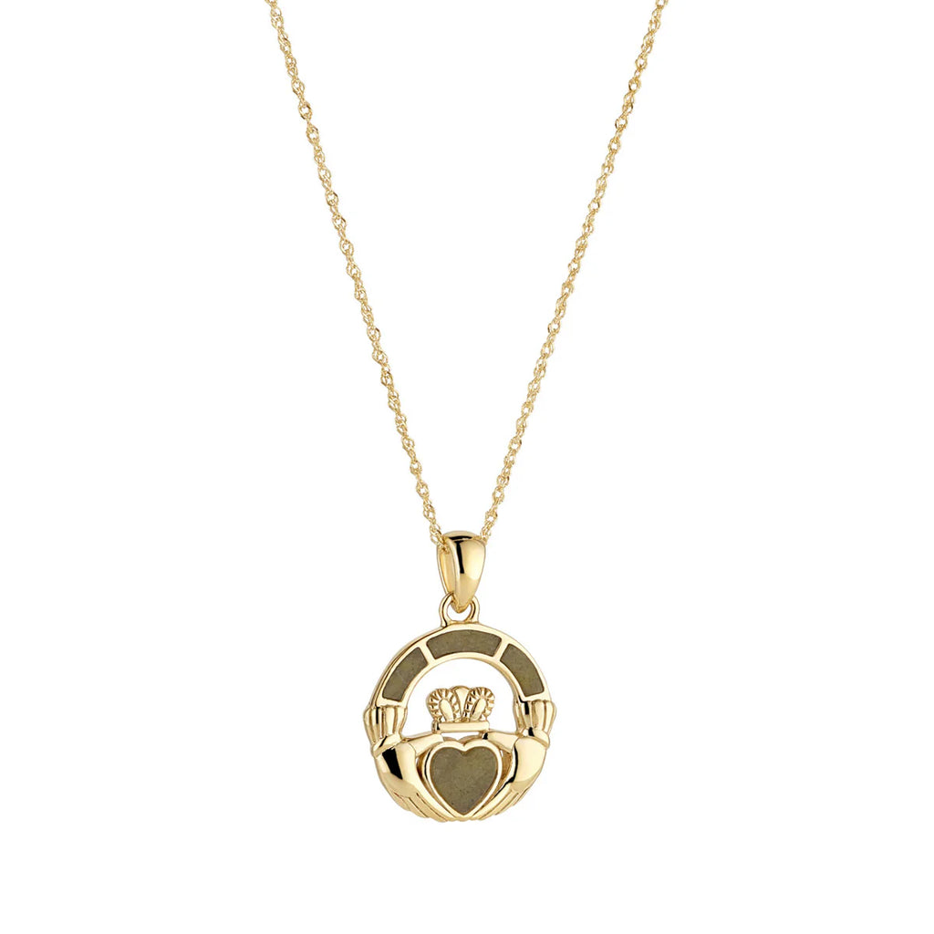 10K Gold Connemara Marble Claddagh Pendant