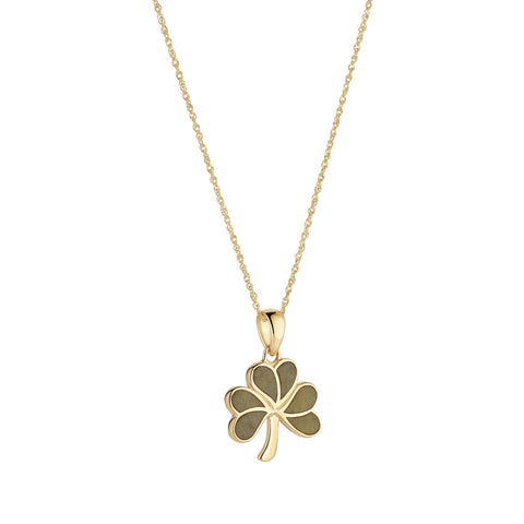 10K Gold Connemara Marble Shamrock Pendant