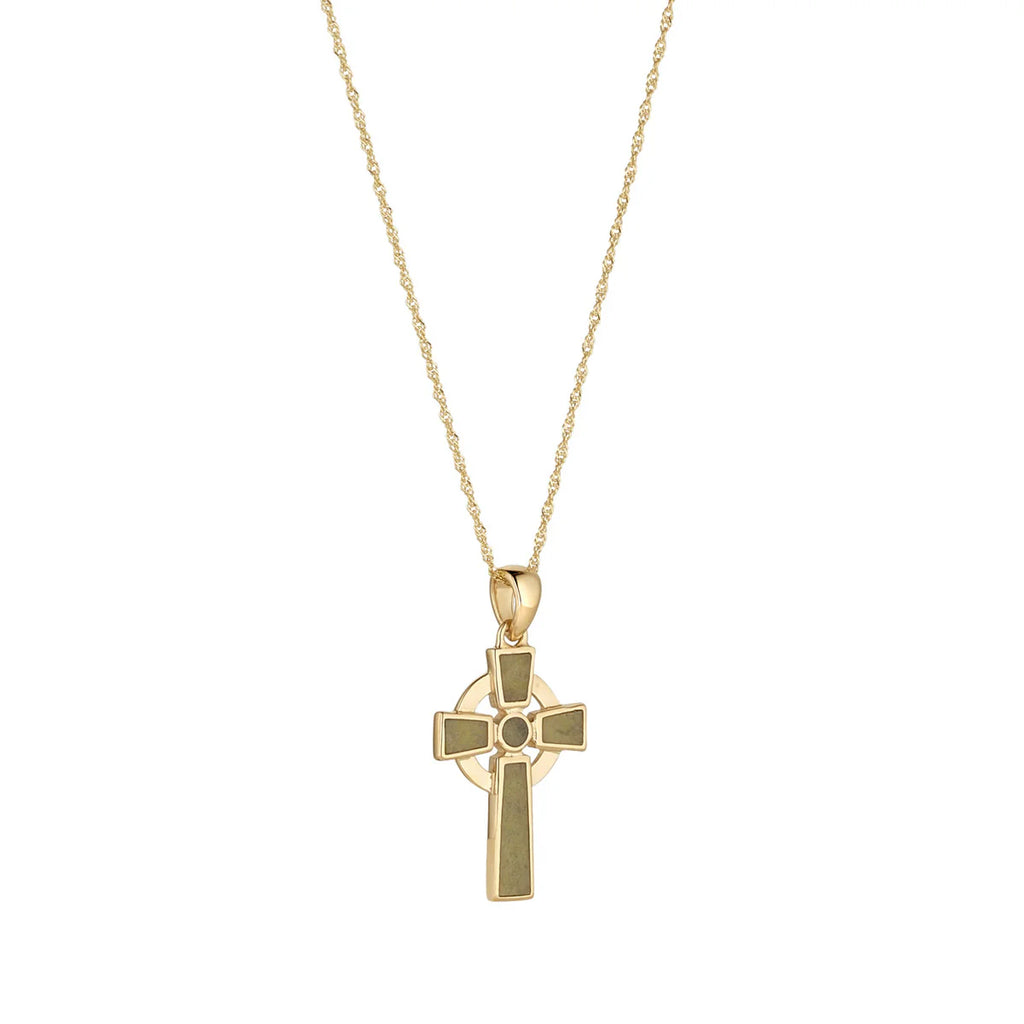 10K Gold Connemara Marble Celtic Cross Pendant