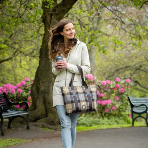 Harris Tweed Shopper Tote - Blue/Brown Check