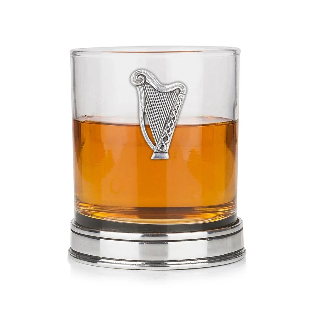 Irish Harp Pewter Whisky Tumbler w/Polished Base