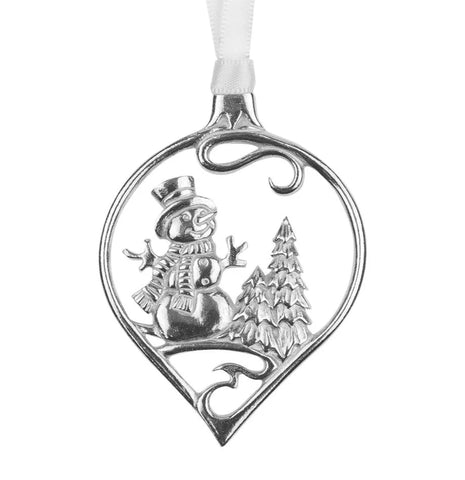 Snowman & Tree Pewter Ornament