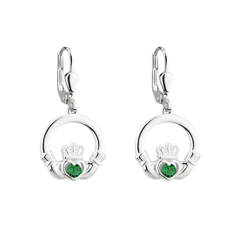 Green Crystal Claddagh Drop Earrings