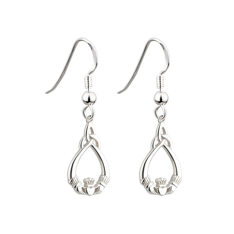 Silver Claddagh Trinity Knot Drop Earrings